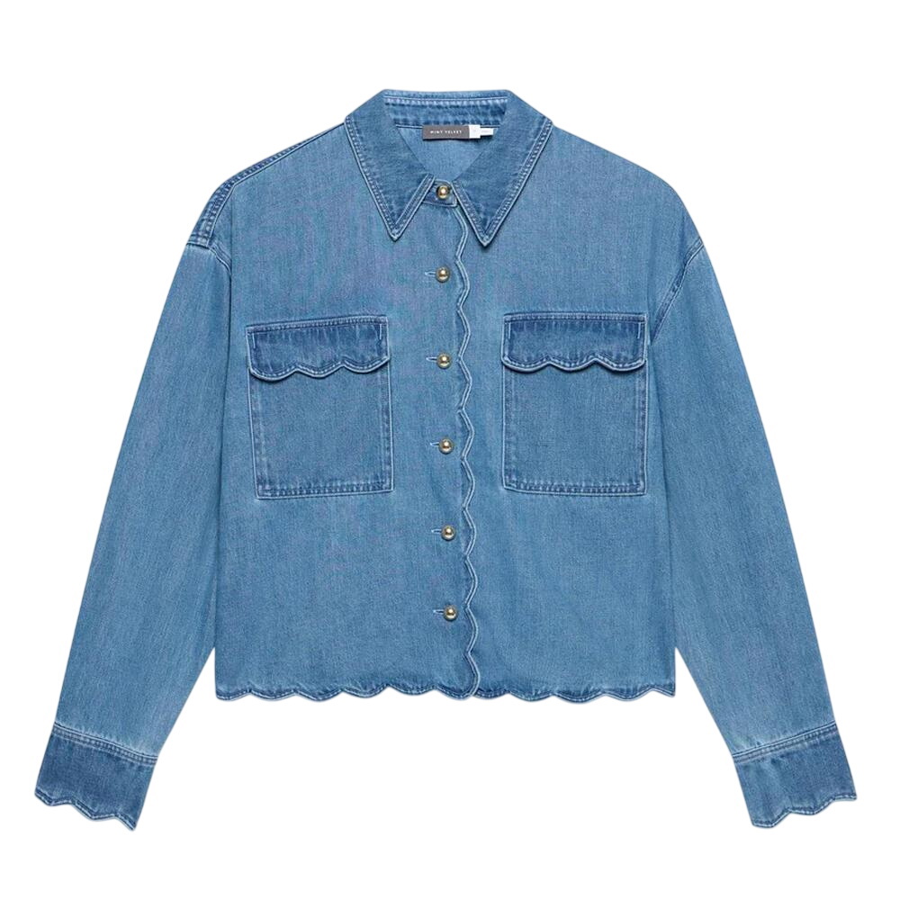 Mint Velvet Mid Indigo Denim Scallop Shirt